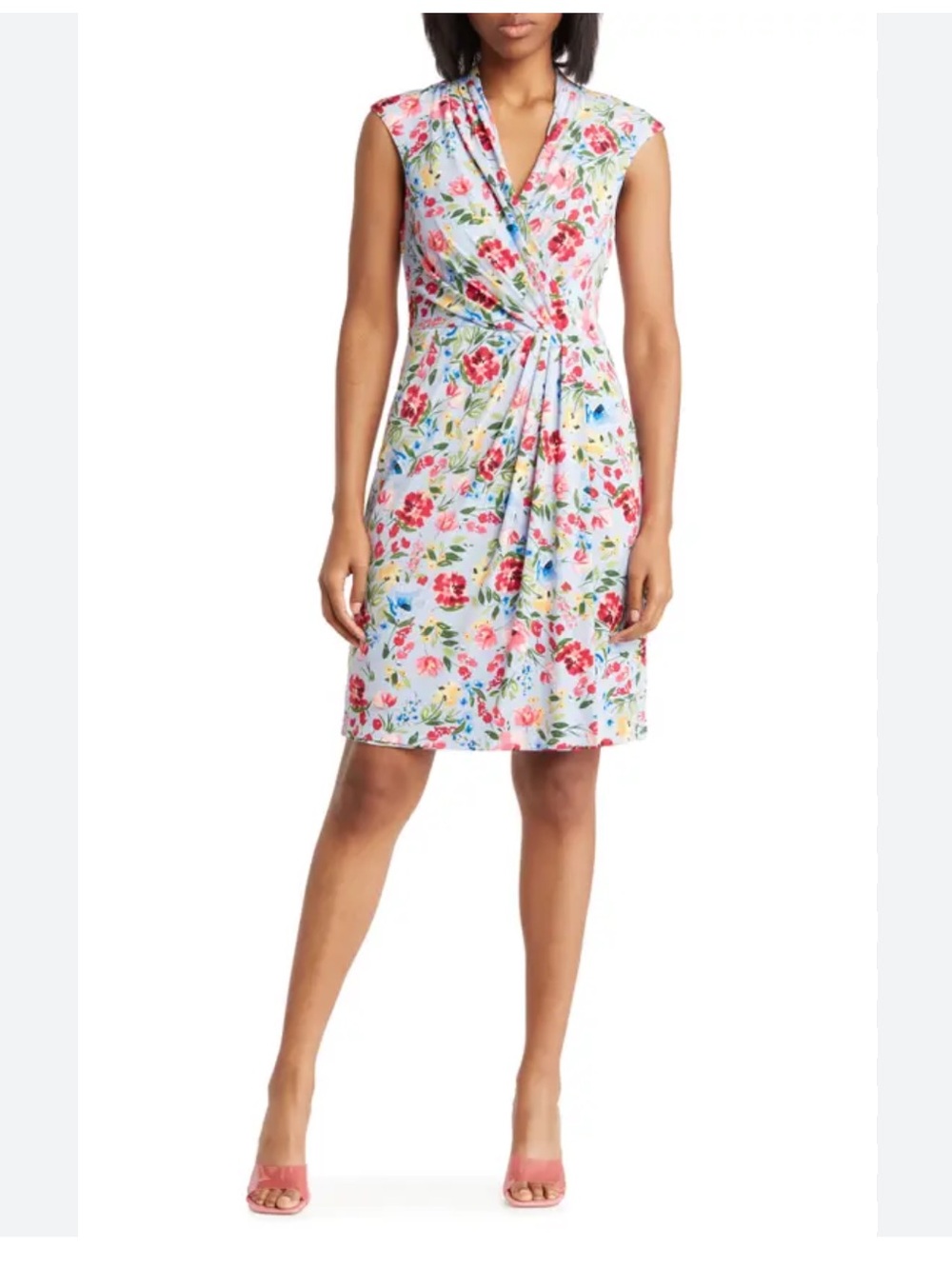 Vince Camuto Light Blue Floral Cap Sleeve Wrap Dress sz 4 - Picture 8 of 8